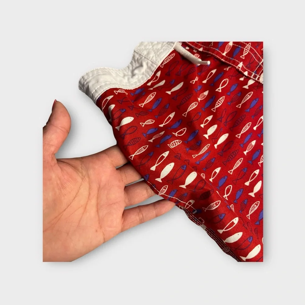 Trunks Surf & Swim Co Fish Allover Red Swim Trunks